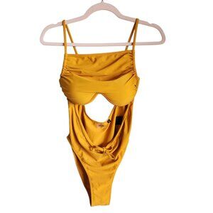 Andrea Iyamah Swimsuit Yellow Small One Piece Bathing Suit Cutout Swim Beach